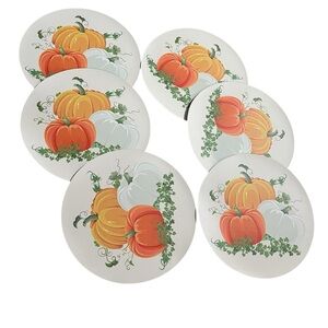 NWT! Home L6- Fall Round Set of 6 White Orange Pumpkin Place Mats Placemat